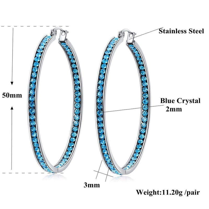 CiNily Earring Hoops-Large Hoops Stainless Steel Hoop Earrings for Women Blue Cubic Zirconia Big Hoop Earrings 2" - Image 2